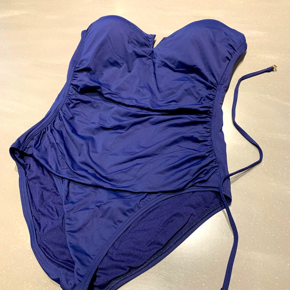 Tommy Bahama navy bandeau style one piece swimsuit. Size 14